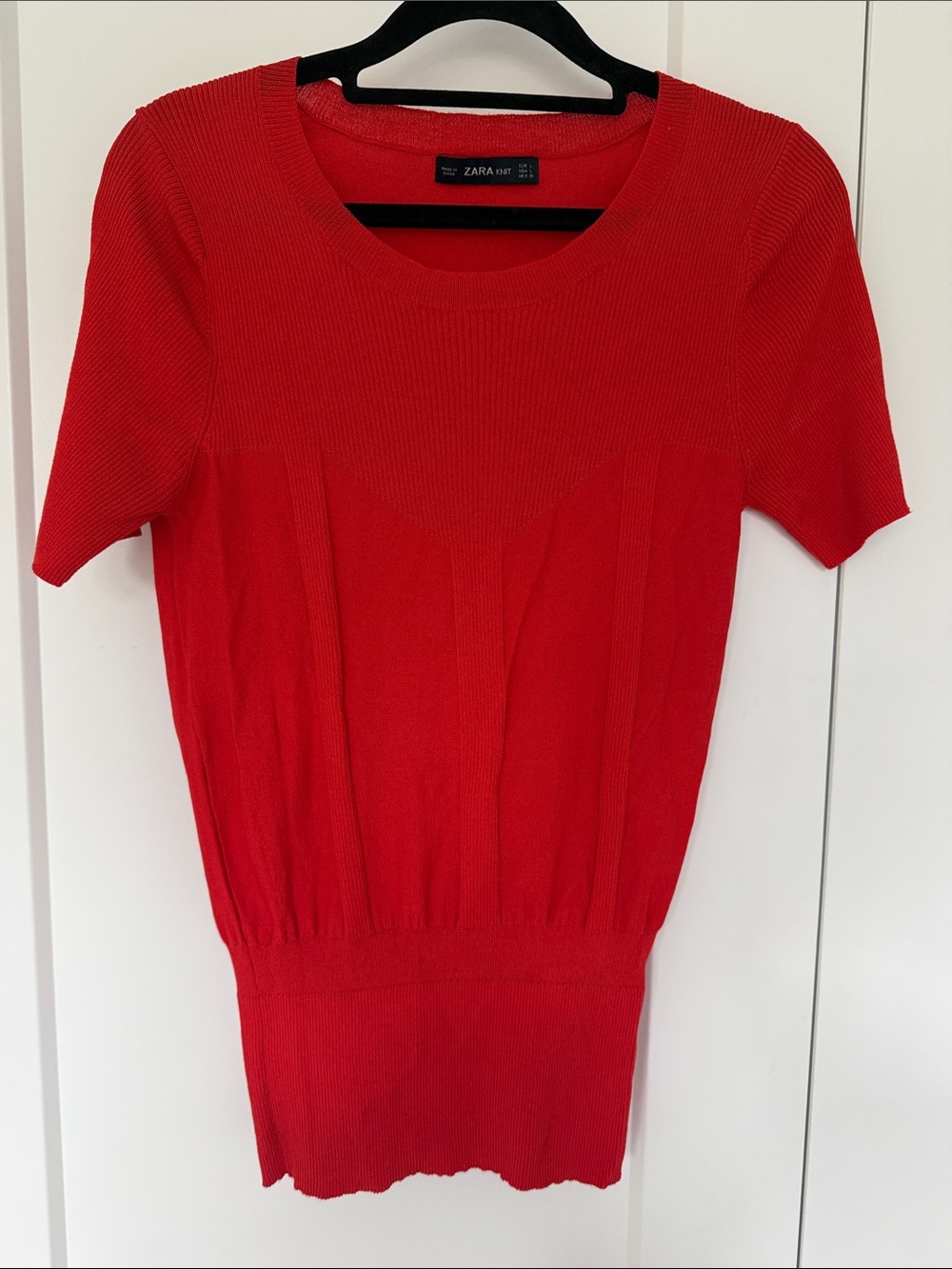 Zara Vibrant Red Short-Sleeve Knit Top
